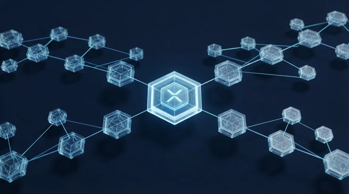 Sieć blockchain z węzłami i symbolem BTC — ilustracja pseudonimowości transakcji kryptowalutowych