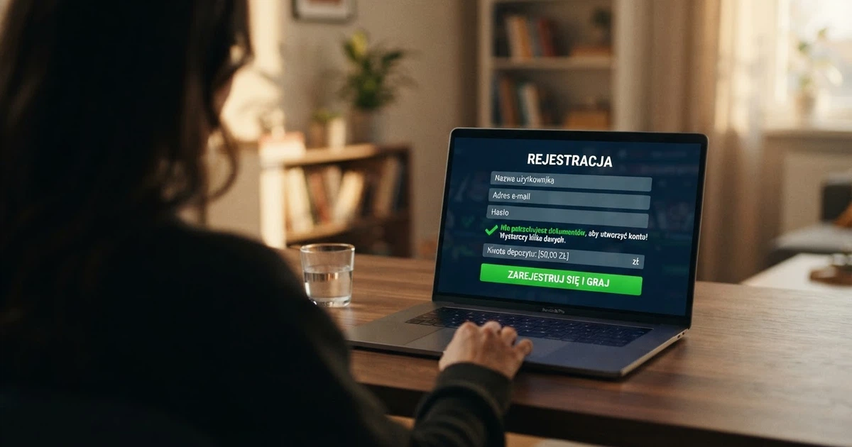 Interfejs kasyna online z komunikatem o braku wymaganej weryfikacji tożsamości przy rejestracji