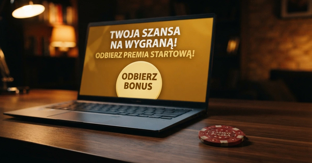 Strona kasyna online z widocznym banerem oferty bonusu bez depozytu i przyciskiem rejestracji