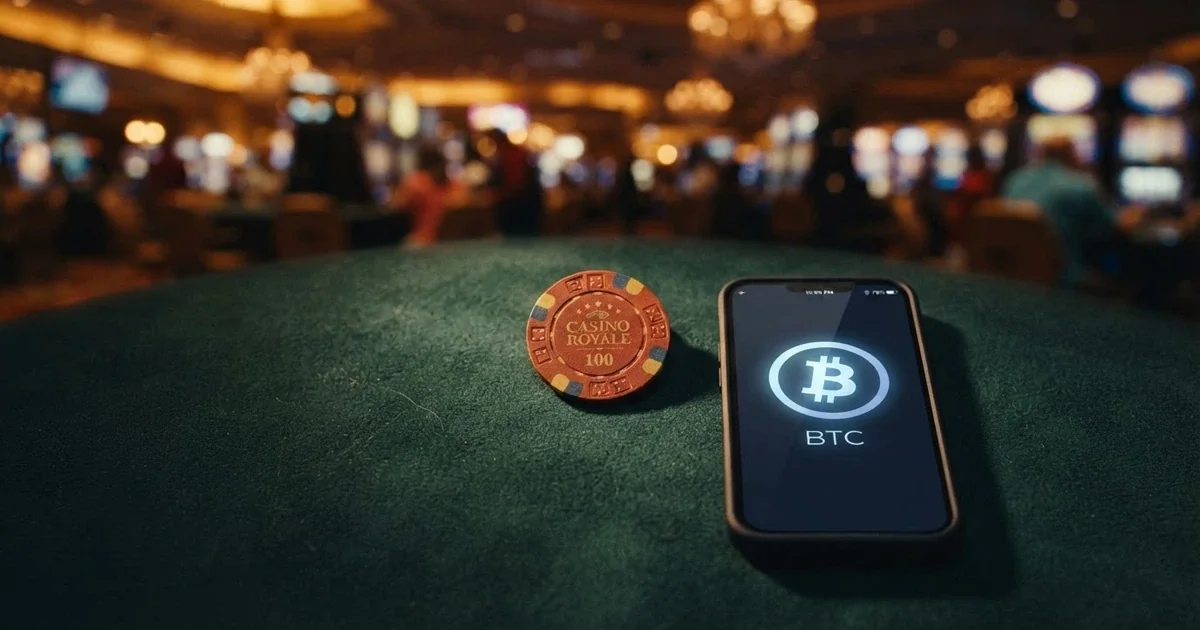 Logo kasyna online i symbol kryptowaluty Cardano ADA na ciemnym tle z akcentem kolorystycznym