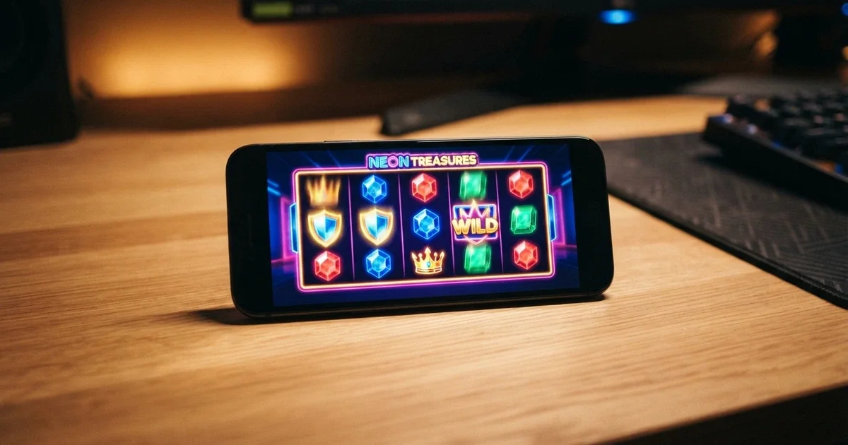 Logotyp Yggdrasil Gaming na tle kolorowych automatów do gier online z widocznymi symbolami slotów