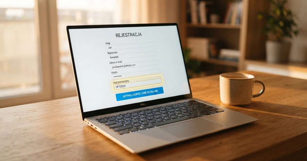 Ekran rejestracji w kasynie online z widocznym polem na kod promocyjny i przyciskiem aktywacji bonusu bez depozytu